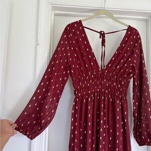 She + Sky Maroon Smocked Dress